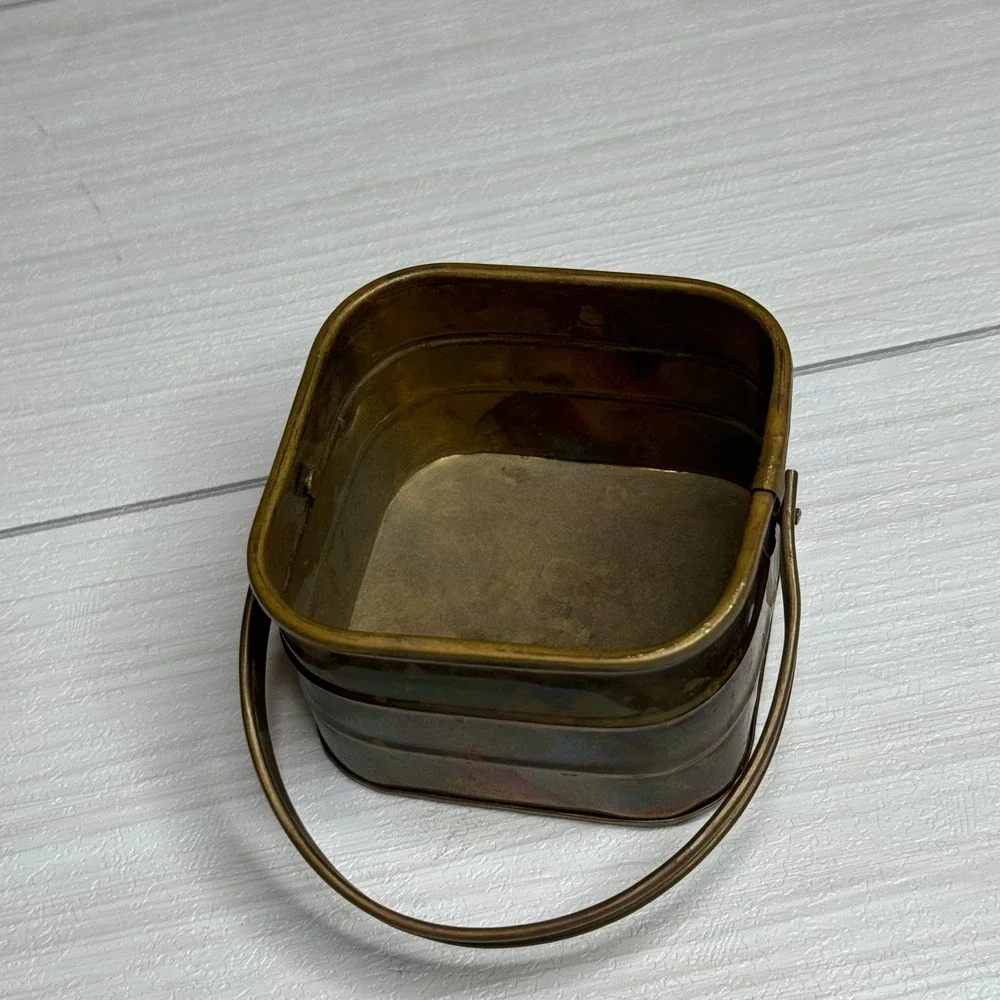 Vintage Brass Square Basket Small Handle Pot Planter Trinket Dish Made‎ India